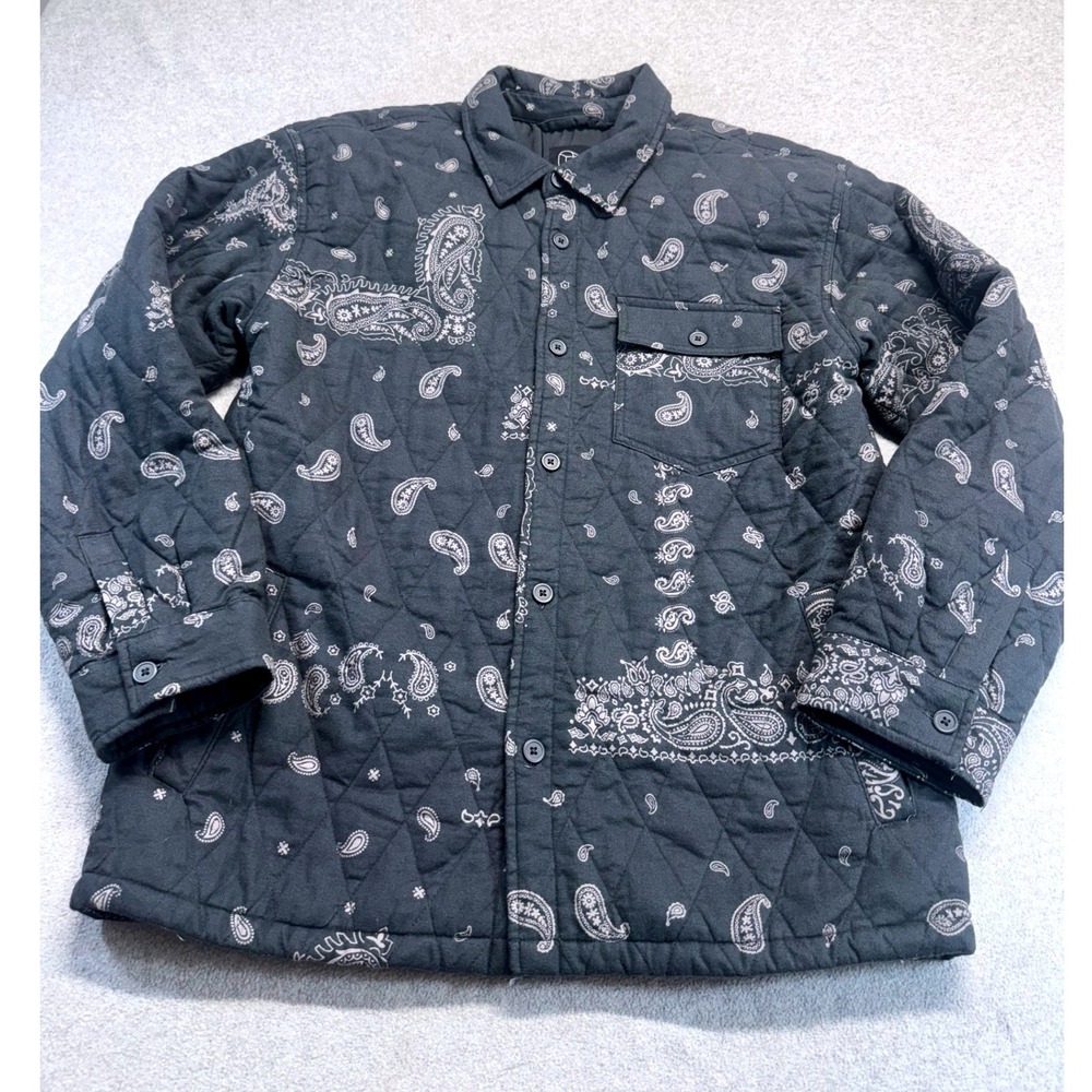Original Use Quilted Shirt Jacket Mens Medium Black Paisley Bandana Shacket‎
